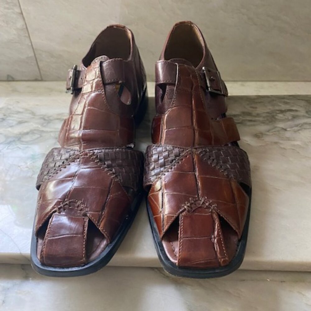 Stacey Adams Men's Sandals 100% Brown Leather Shoes Buckle Closure 10